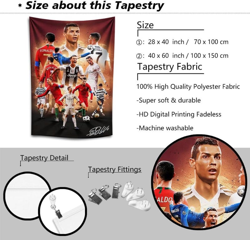IDOLUSTER Store Soccer Superstar Cristiano Ronaldo Signed Wall Tapestry Poster For Kids Fans Bedroom Wall Hanging Decoration-Ronaldo Tapestry For Teen Boy Birthday Party Gifts-70x100CM - Image 3