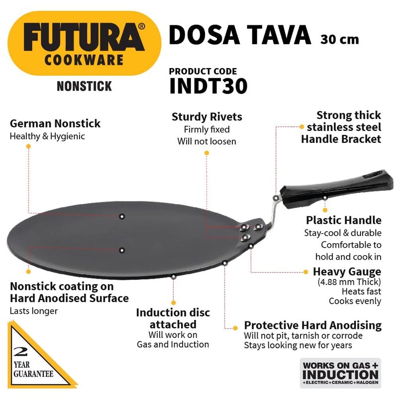 Hawkins Hawkins Futura Non Stick Dosa Tawa, Gas and Induction Compatible, Black (INDT28) (30 cm)  - Image 3