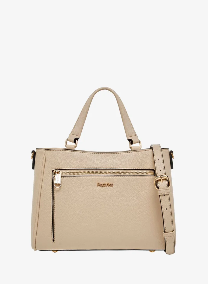 Solid Tote Bag with Adjustable Shoulder Strap and Zip Closure