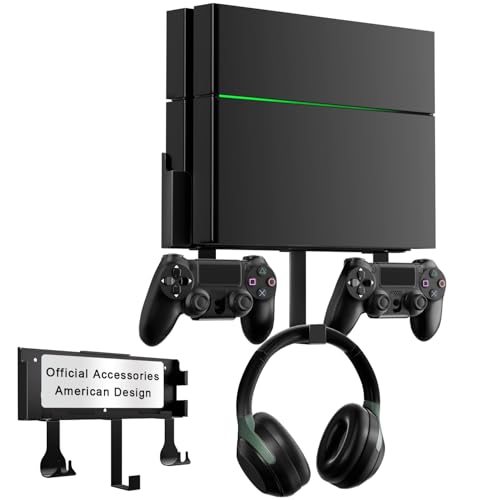 nymus Wall Mount for PS4, Stealth Wall Mount for PS4 Original (Old Model), with Detachable 2 Controller Holder & Headphone Hanger, Mount on The Wall or on The Back of The TV - Image 1
