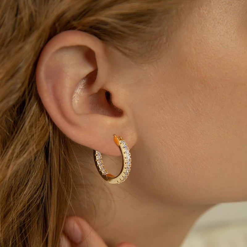 Gacimy 14K Gold Plated Hoop Earrings for Women, 20mm Cubic Zirconia Hoop Earrings with 925 Sterling Silver Post - Image 5