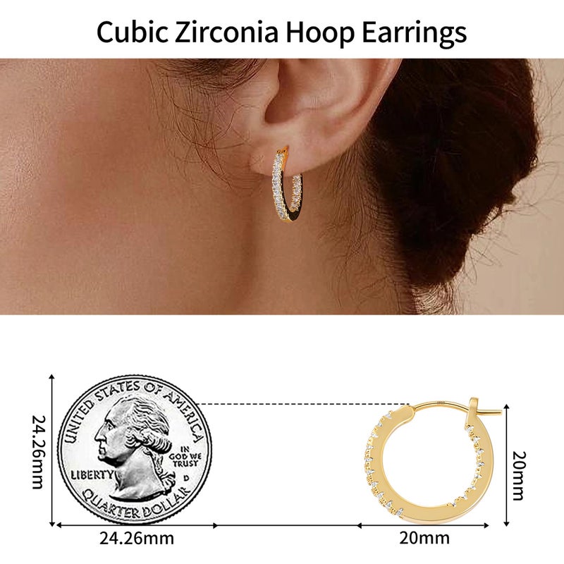 Gacimy 14K Gold Plated Hoop Earrings for Women, 20mm Cubic Zirconia Hoop Earrings with 925 Sterling Silver Post - Image 2