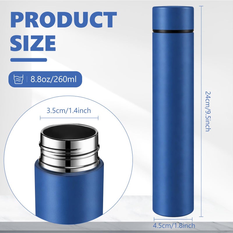 Vesici Slim Water Bottle 8.8 oz Small Stainless Steel Purse Insulated Water Bottles Camping Travel Backpack Pocket Flask for Car Cold Coffee Tea(Dark Blue,2 Pack) - Image 2