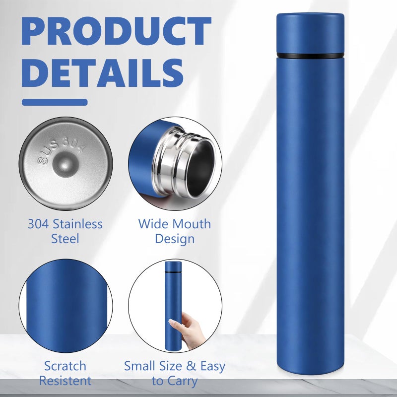 Vesici Slim Water Bottle 8.8 oz Small Stainless Steel Purse Insulated Water Bottles Camping Travel Backpack Pocket Flask for Car Cold Coffee Tea(Dark Blue,2 Pack) - Image 3
