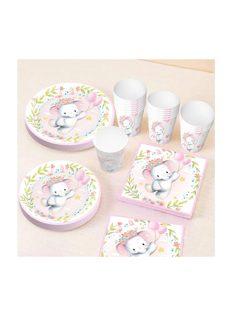 Elephant Baby Shower Party Plates Girls, Elephant Baby Shower Party Decorations for Girl, Pink Elephant Baby Girl Shower or Birthday Party Decoration, Pink Baby Girl Shower Decorations (50PCS)