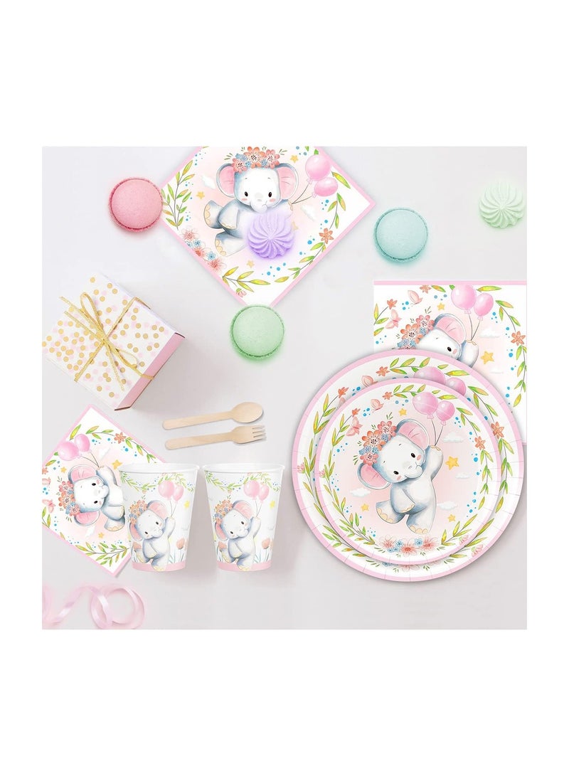 Elephant Baby Shower Party Plates Girls, Elephant Baby Shower Party Decorations for Girl, Pink Elephant Baby Girl Shower or Birthday Party Decoration, Pink Baby Girl Shower Decorations (50PCS)