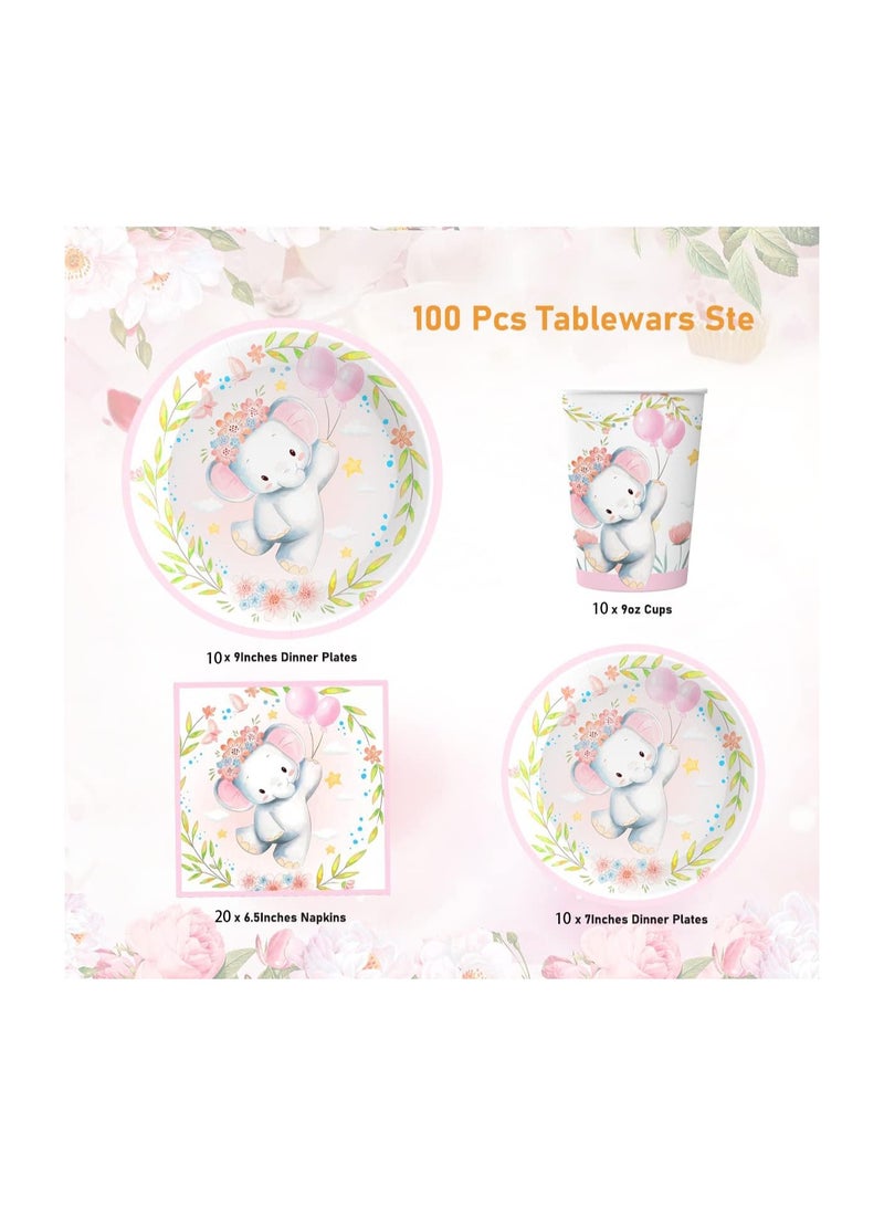 Elephant Baby Shower Party Plates Girls, Elephant Baby Shower Party Decorations for Girl, Pink Elephant Baby Girl Shower or Birthday Party Decoration, Pink Baby Girl Shower Decorations (50PCS)