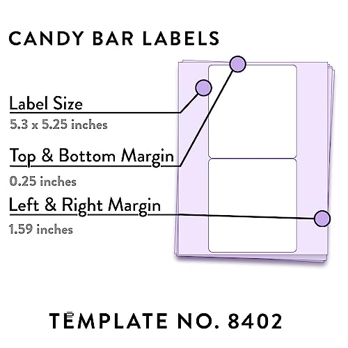 Dashleigh 20 Printable Candy Bar Wrappers - Custom Labels 5.3x5.25 inches for Inkjet & Laser - Sticker Paper for Party Favors, Wedding & Birthday (5.3 X 5.25 in., 20, Count) - Image 2