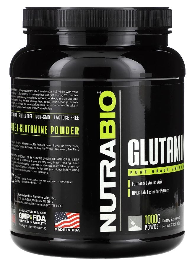 NutraBio Glutamine Pure Grade Amino Acid 2.2 lbs (1000 g) - Image 2