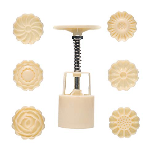 Dadam Cookie Press Mid-Autumn Festival Hand-Pressure Moon Cake Mould with 6 Pcs Mode Pattern for 1 Sets - 50g Cookie Stamp Mooncake Mold Set - Cookie Stamps DIY Decoration Press Cake Cutter - Image 1