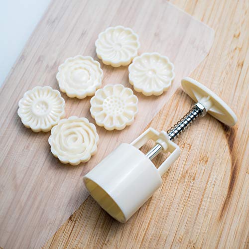 Dadam Cookie Press Mid-Autumn Festival Hand-Pressure Moon Cake Mould with 6 Pcs Mode Pattern for 1 Sets - 50g Cookie Stamp Mooncake Mold Set - Cookie Stamps DIY Decoration Press Cake Cutter - Image 2