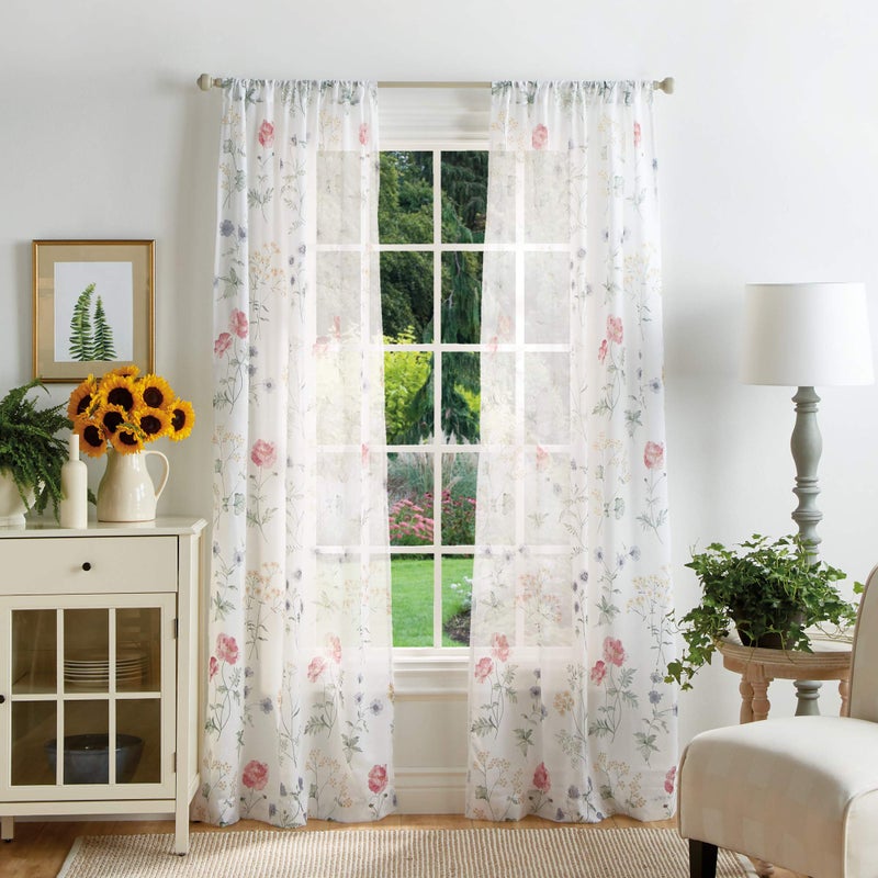 Martha Stewart Marthas Garden Floral SemiSheer Rod Pocket Window Curtain Panel Pair 9500 x 3700 Multi Color