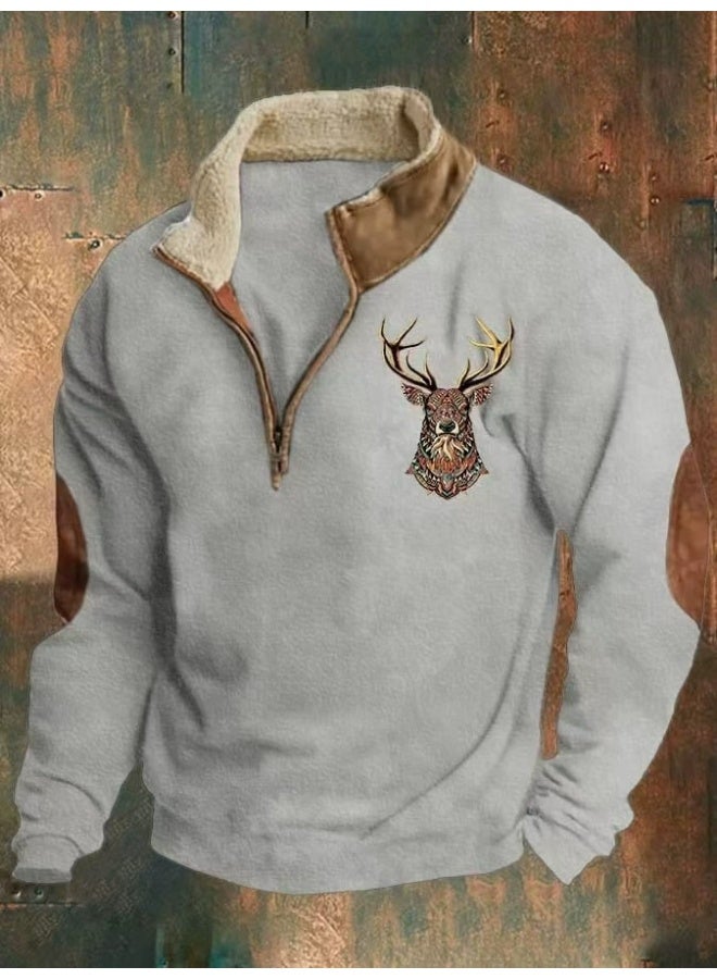 general HOTYD Men's 1/4 Zip Fleece Stand Collar Sweatshirt Aztec Pattern Oversized Long Sleeve Pullover Hoodie - Image 1