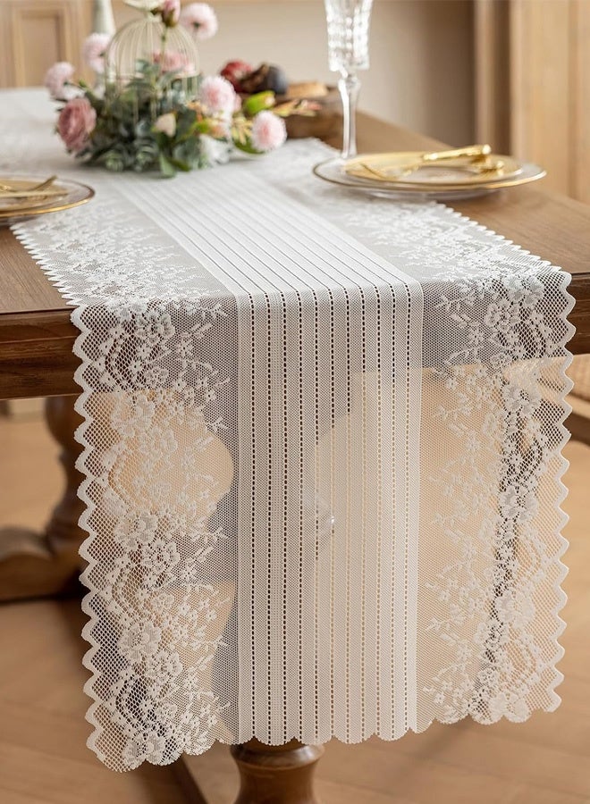 Elegant White Lace Table Runner, Wedding Lace Decor with Floral Embroidery, Dresser Scarf for Holiday, Bridal Shower, Dining, Tea Party,45*180cm - Image 1