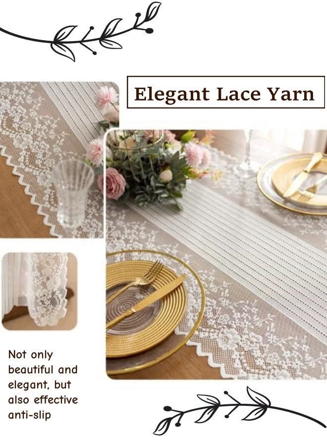 Elegant White Lace Table Runner, Wedding Lace Decor with Floral Embroidery, Dresser Scarf for Holiday, Bridal Shower, Dining, Tea Party,45*180cm - Image 4