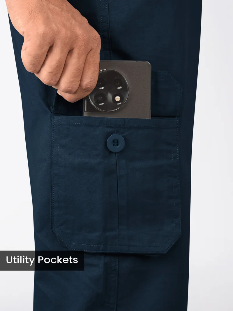 Beyoung Dark Blue Cotton Cargo Joggers
