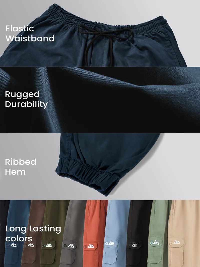 Beyoung Dark Blue Cotton Cargo Joggers
