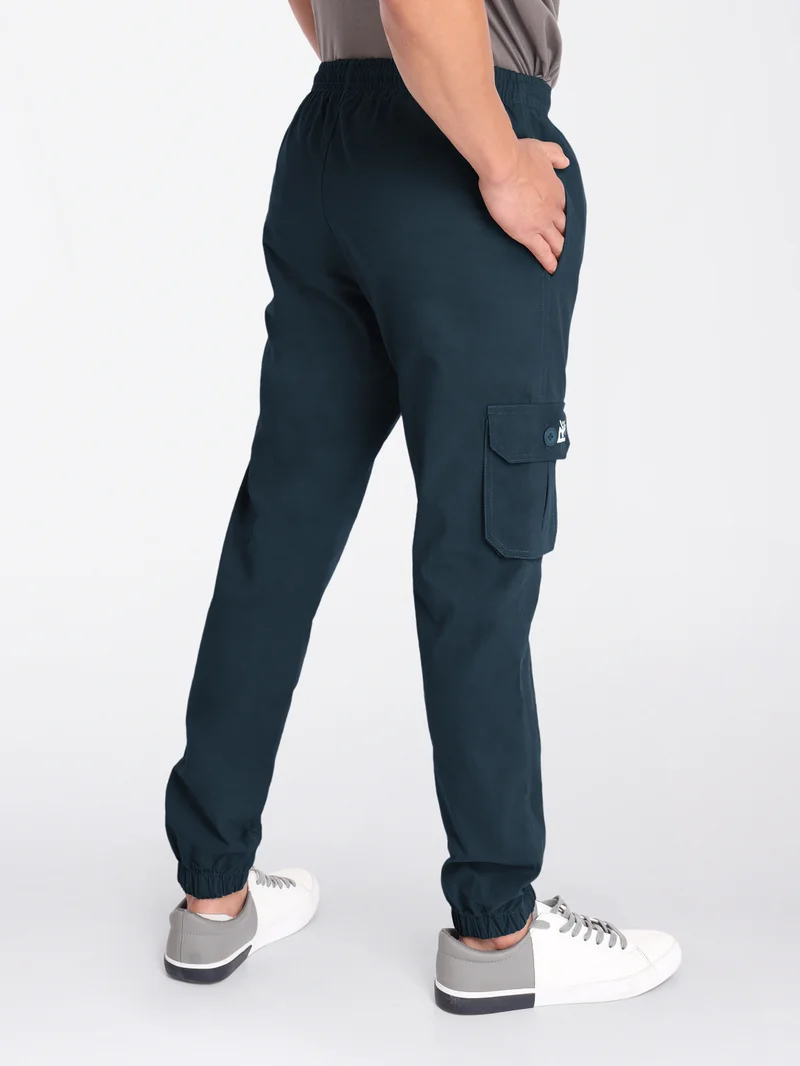 Beyoung Dark Blue Cotton Cargo Joggers