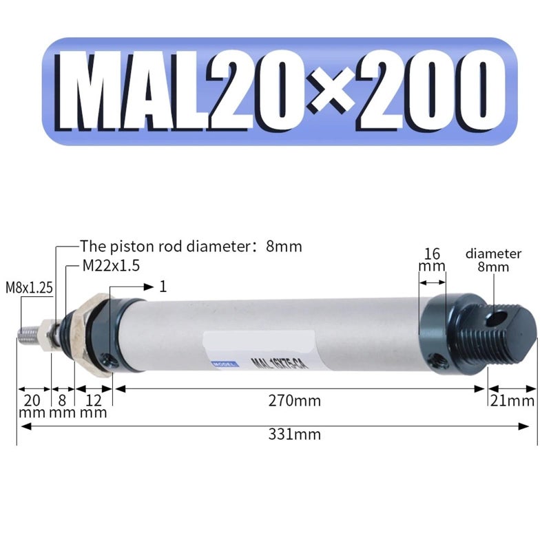 MA20 200 Single Lever Pneumatic Cylinder Bore 25 500mm Stroke MA 20 Air Cylinder 1 Pcs - Image 3