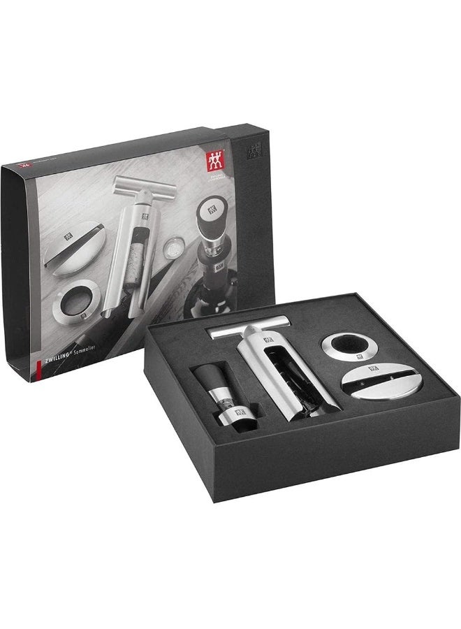 Zwilling Sommelier Set 4pcs. Matt finish Stainless Steel. Corkscrew with Non-stick coated Spindle. Set contains: Consists of: Corkscrew, Decanter, Drop Ring, and Foil Cutter. - Image 3