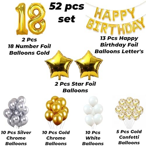 TOYXE Rubber 18Th Birthday Balloons Decoration Set Of 52 Pcs, Gold - Image 2