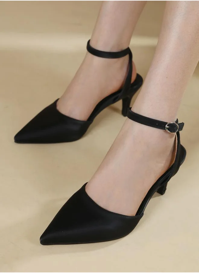 Sneak-a-Peek Plain Ankle Strap Stiletto Heel Shoes