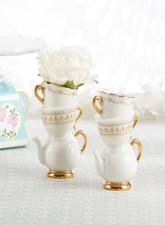 Kate Aspen Vintage Tea Party Antique Look Mini Ceramic Bud Vases (3.7 Inch Tall - Set of 2), Party Favor, Take Home Gift, Wedding Decoration, Table Decor, Bridal Shower Decorations (23263NA) - Image 1