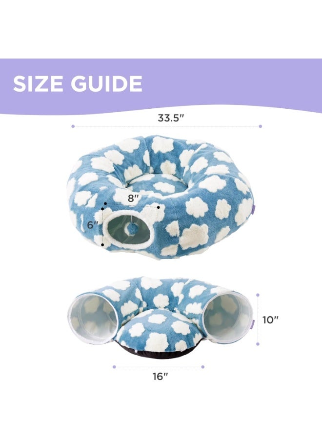 MonaPlay Cat Tunnel Bed with Soft Plush Cushion, 2-in-1 Cat Tunnel and Bed for Indoor Cats, Foldable Cat Toys with Cloud Pattern, Cozy Hideaway for Kittens, Rabbits, and Small Dogs - Image 5