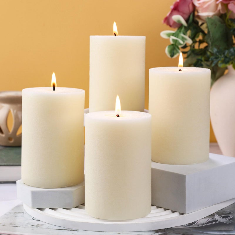 MAKALONE 4 Pack Soy White Pillar Candles,Natural Soybean Pillar Candles,55 H Long Lasting Burning-Unscented,Dripless and Smokeless Rustic White Hand-Poured Candles Dinner Table,for Wedding,Home Decor 2.8x4in - Image 1