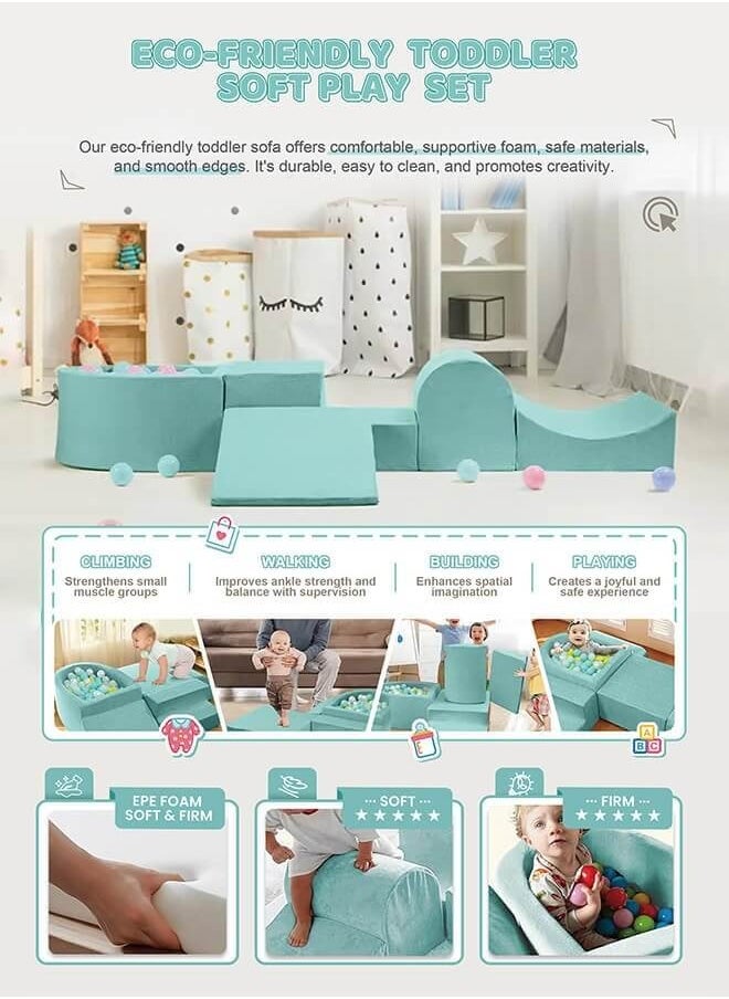Aurlar - Combinational Kids Equipment, Soft Play Sets ,Eco-friendly Toddler Foam Climbing Indoor Playground With Ball Pit Pool Green - Image 1