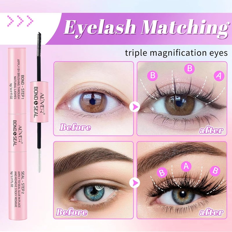 مجموعة تمديد الرموش DIY، 80 قطعة من عناقيد الرموش مع مادة لاصقة قوية للرموش ومادة مانعة للتسرب وأداة تطبيق الرموش العنقودية، مجموعة تمديد الرموش للتطبيق الذاتي في المنزل - Image 3