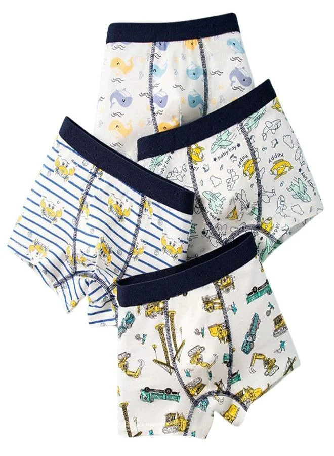 babyqlo Boys Cotton Vehicle Print Boxer Shorts Pack of 4