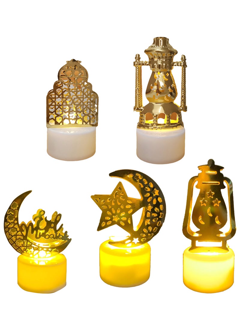 AUTOYSUR 5Pcs Ramadan Mini Lantern Lights Decoration, Moon Castle Lighthouse Eid Mubarak Lamp Battery Included Plastic LED Night Light for Eid Ramadan Party Home Indoor Outdoor Bedroom Tabletop Decor  - Image 1