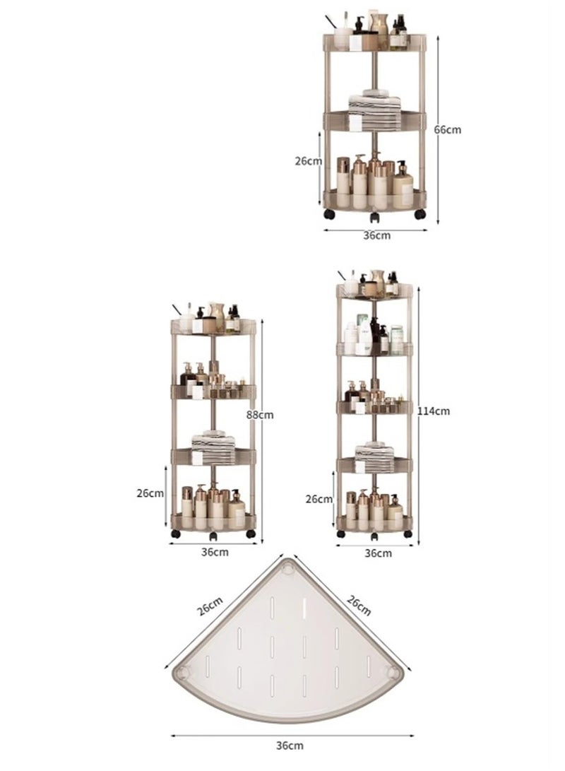 Anmi 4-Tier Corner Shelf with Wheels, Movable Storage Rack for Kitchen, Bathroom & Living Room | Stainless Steel & Plastic Stand - Image 3