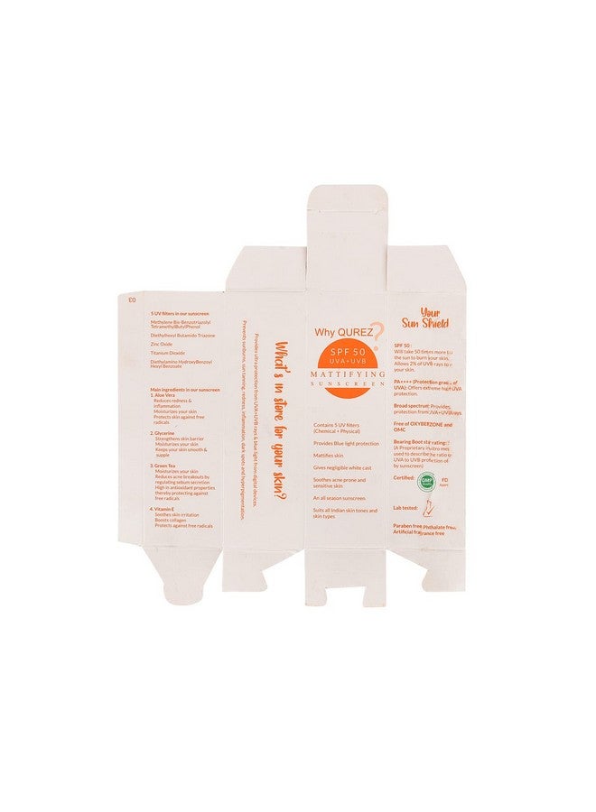 Qurez Spf 50 Tinted Mattifying Sunscreen Matte No White Cast Broad Spectrum Blue Light Protection Pa+++ Uv A Uv B For Glowing & Well Protected Skin Cream 50G - Image 5