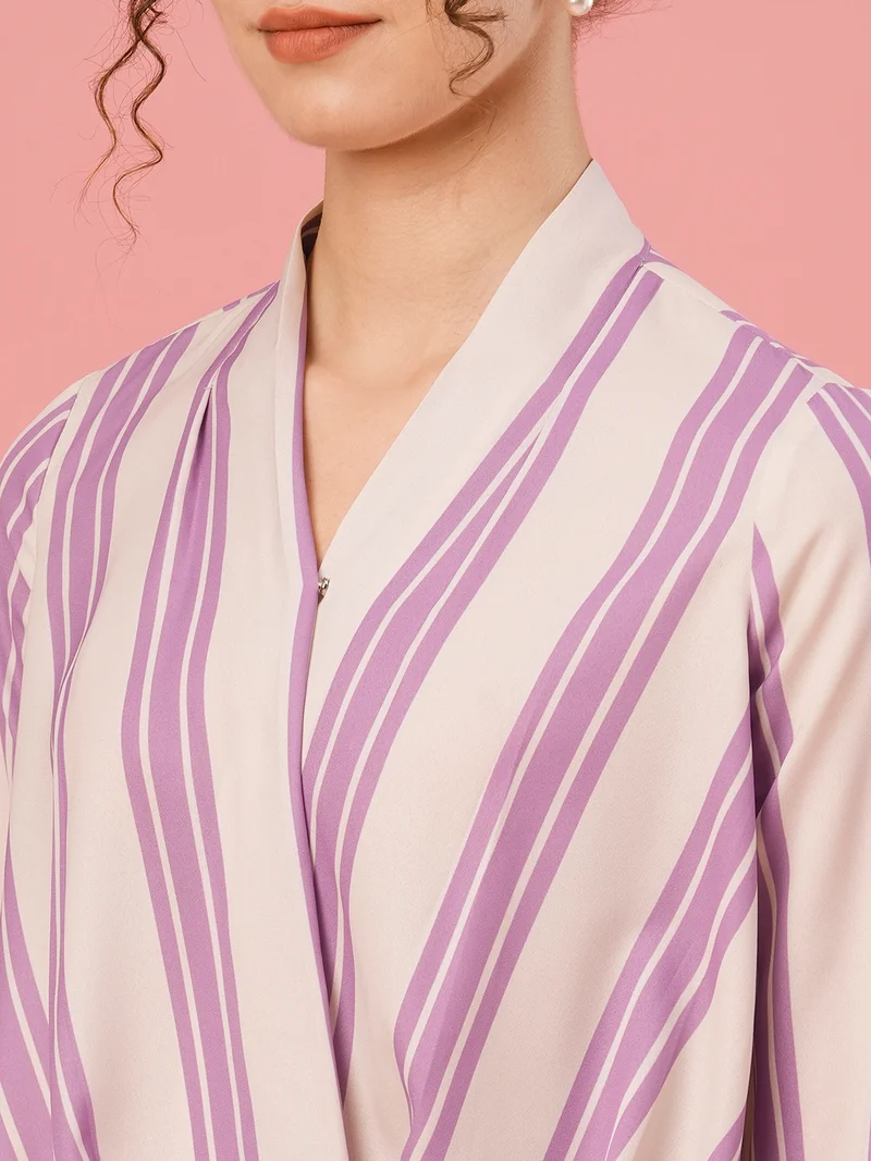 globus Women Striped Wrap Cuffed Sleeves Casual Top