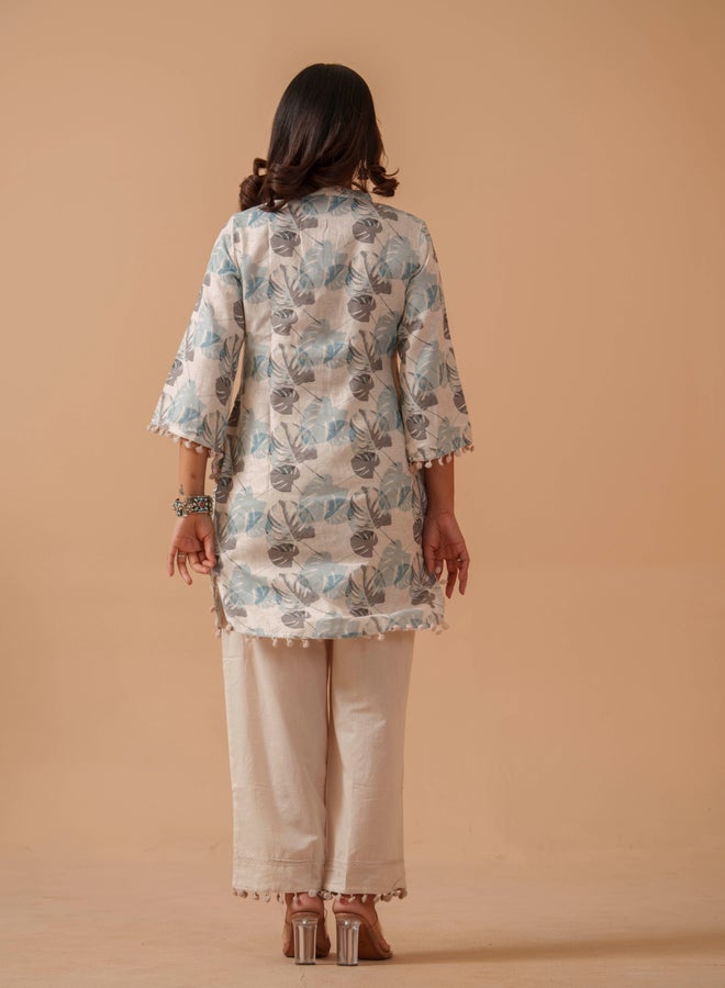 DW Floral Printed Mandarin Collar Pure Cotton Tunic with Trousers Co-Ords - Image 3