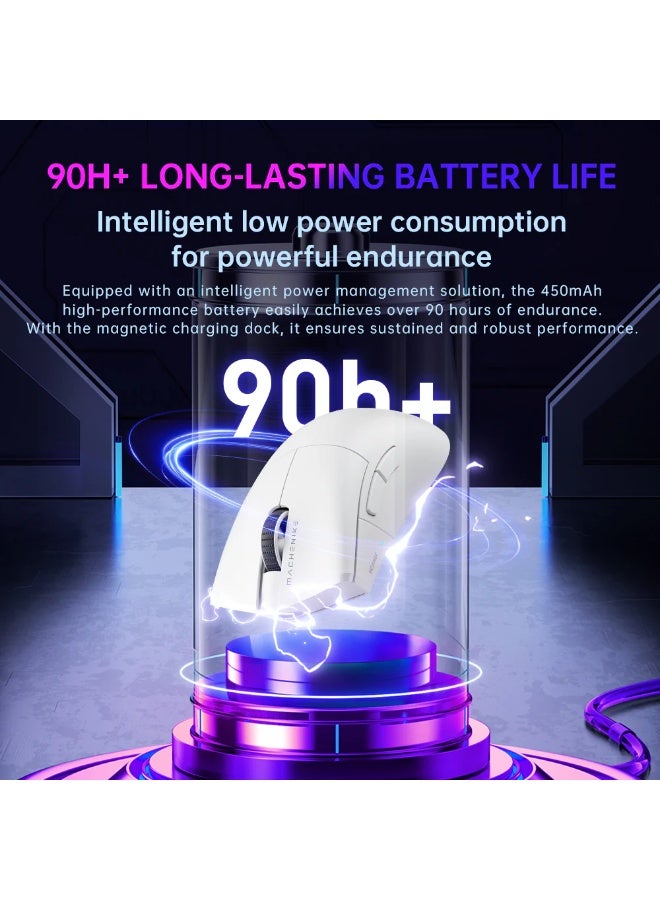 ماكينيك ماوس الألعاب اللاسلكي Machenike L8 MAX - دقة 26000 DPI ومعدل تحديث 1000 هرتز ومستشعر PAW3395 - مع قاعدة شحن بإضاءة RGB - يدعم الاتصال عبر البلوتوث (BT) وتردد 2.4 جيجاهرتز وUSB-C - مناسب لأجهزة الكمبيوتر وXbox وPS وMac (اللون: أبيض) - Image 5