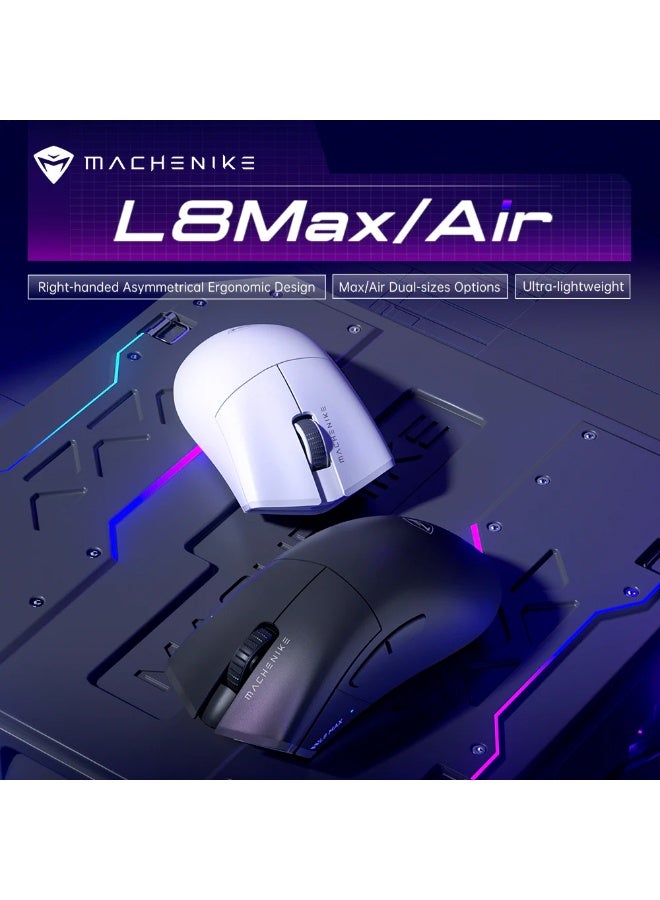 ماكينيك ماوس الألعاب اللاسلكي Machenike L8 MAX - دقة 26000 DPI ومعدل تحديث 1000 هرتز ومستشعر PAW3395 - مع قاعدة شحن بإضاءة RGB - يدعم الاتصال عبر البلوتوث (BT) وتردد 2.4 جيجاهرتز وUSB-C - مناسب لأجهزة الكمبيوتر وXbox وPS وMac (اللون: أبيض) - Image 2