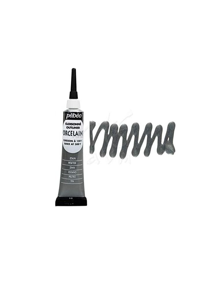 Pebeo Porcelaine 150, Ceramic Paint Outliner 20 ml Tube - Pewter - Image 2