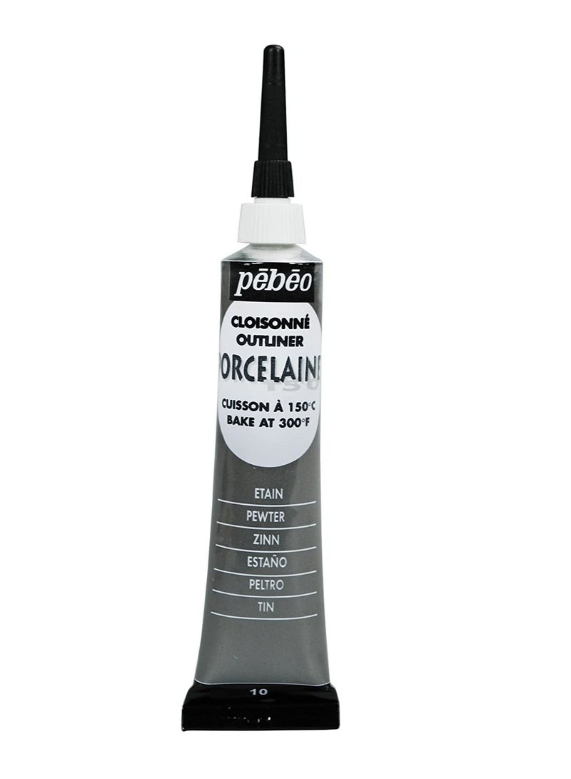 Pebeo Porcelaine 150, Ceramic Paint Outliner 20 ml Tube - Pewter - Image 1