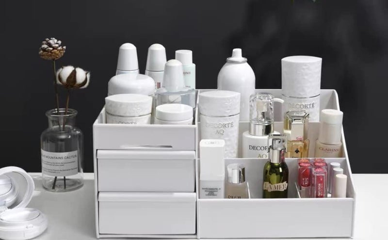 Golden Bird Golden bird Makeup Organiser Cosmetic Makeup Lipstick Storage Box With Drawer Plastic Case Holder Skin Care Products For Dressing Table 2 Drawer Dark White Baby Products - Image 2