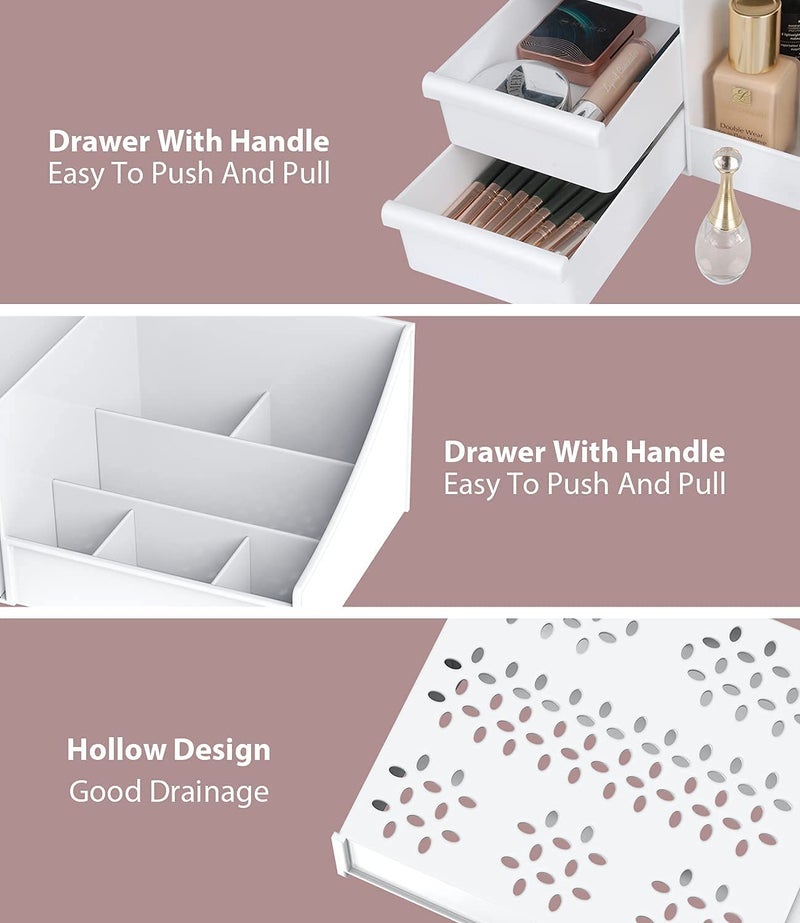 Golden Bird Golden bird Makeup Organiser Cosmetic Makeup Lipstick Storage Box With Drawer Plastic Case Holder Skin Care Products For Dressing Table 2 Drawer Dark White Baby Products - Image 5