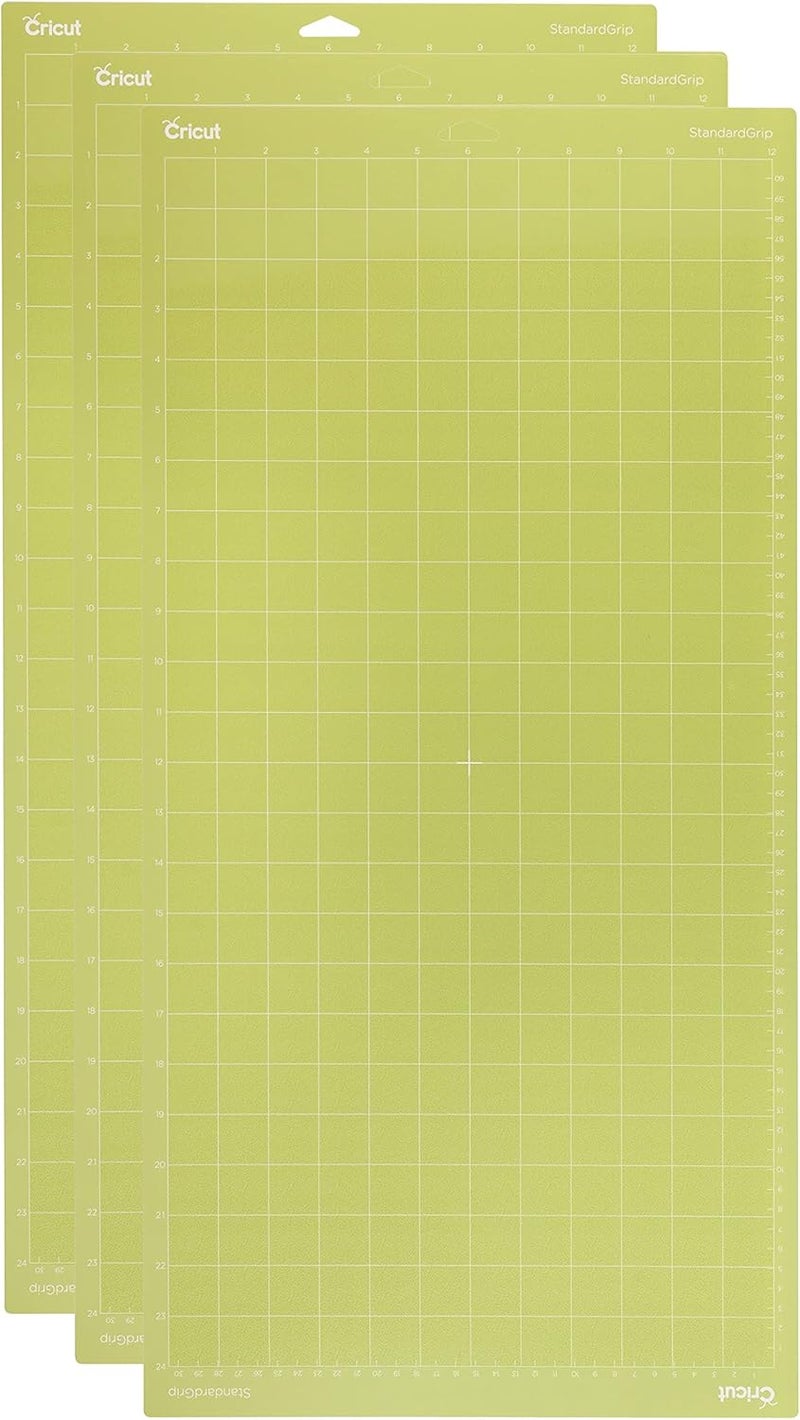 StandardGrip Machine Mats 12in x 24in, Reusable Cutting Mats for Crafts with Protective Film, Use with Cardstock, Vinyl and More, Compatible with Explore & Maker, (Green, 3 Count) حصائر آلة كريكت StandardGrip مقاس 12 بوصة × 24 بوصة، حصائر قطع قابلة لإعادة الاستخدام للحرف مع فيلم حماية، استخدام مع الورق المقوى والفينيل والمزيد، متوافقة مع كريكت إكسبلور و Maker، (أخضر، 3 قطع)
