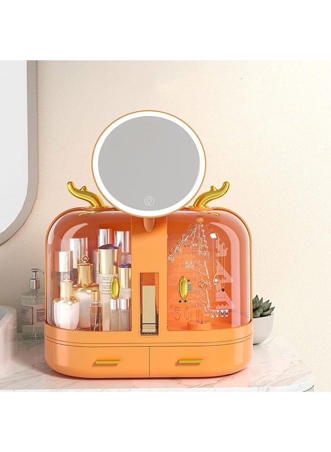 منظم مكياج و ادوات العنايه بالبشره بسيط ومبتكر مع مرآة مناسب لغرفة النوم والتسريحة والحمام مقاوم للغبار - Image 3