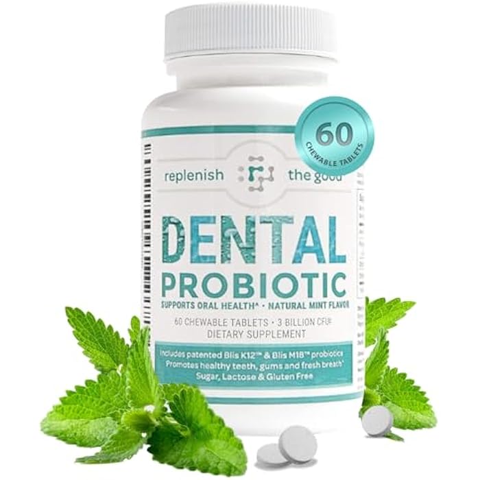 Replenish the Good Dental Oral Probiotic, 60 Chewable Tablets - Supplements w/BLIS K12 & M18 - Bad Breath Treatment for Adults - Boosts Oral Health - Fights Halitosis, Tooth Decay, Strep Throat (Mint Flavor) - Image 1