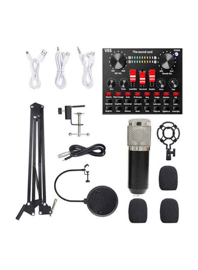 Arabest Professional Condenser Microphone With V8S Live Sound Card And Studio Recording Broadcasting Set Black/Silver - Image 1