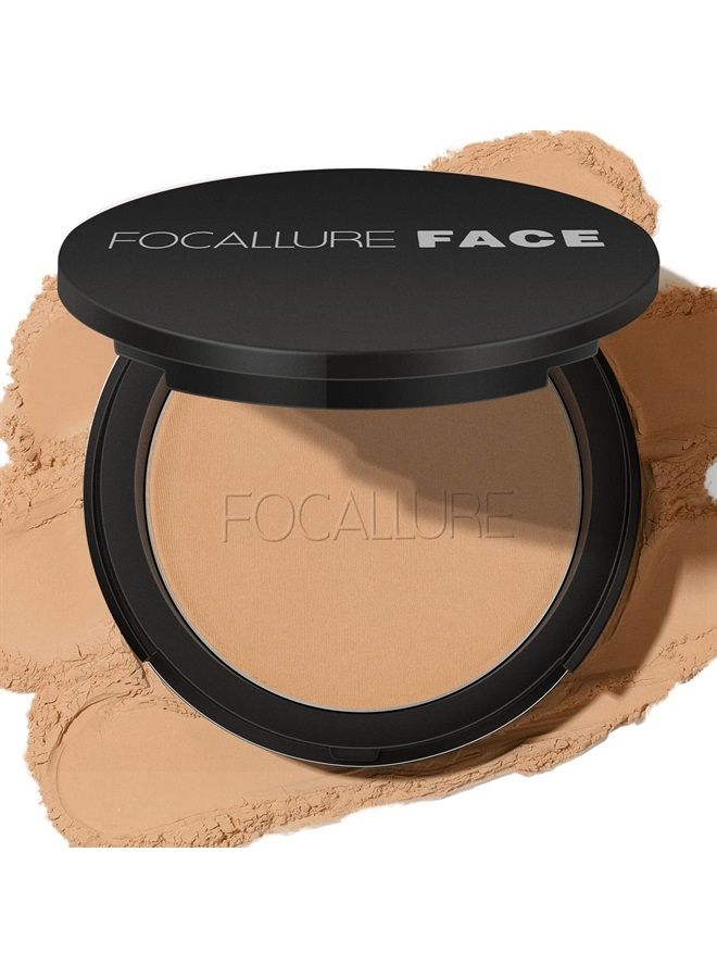 FOCALLURE بودرة مضغوطة خالية من العيوب، للتحكم في اللمعان ونعومة البشرة، بودرة أساس مضغوطة، بودرة وجه محمولة، لمسة نهائية غير لامعة تدوم طويلاً، نود - Image 1