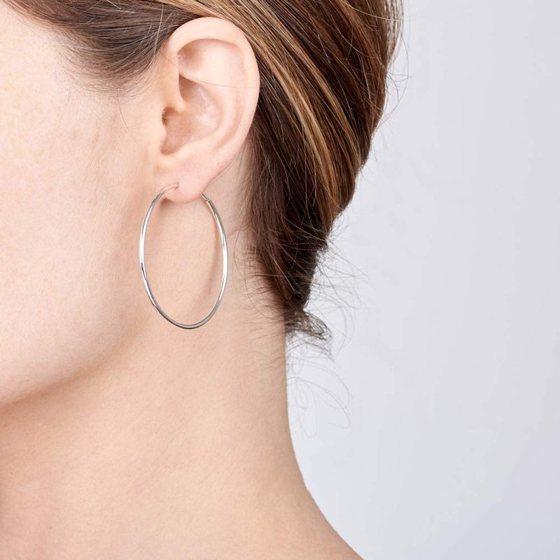 AmbertaÂ® 925 Sterling Silver Fine Circle Endless Hoops - Polished Round Sleeper Earrings Diameter Size: 20 30 40 60 75 mm (40mm) - Image 2