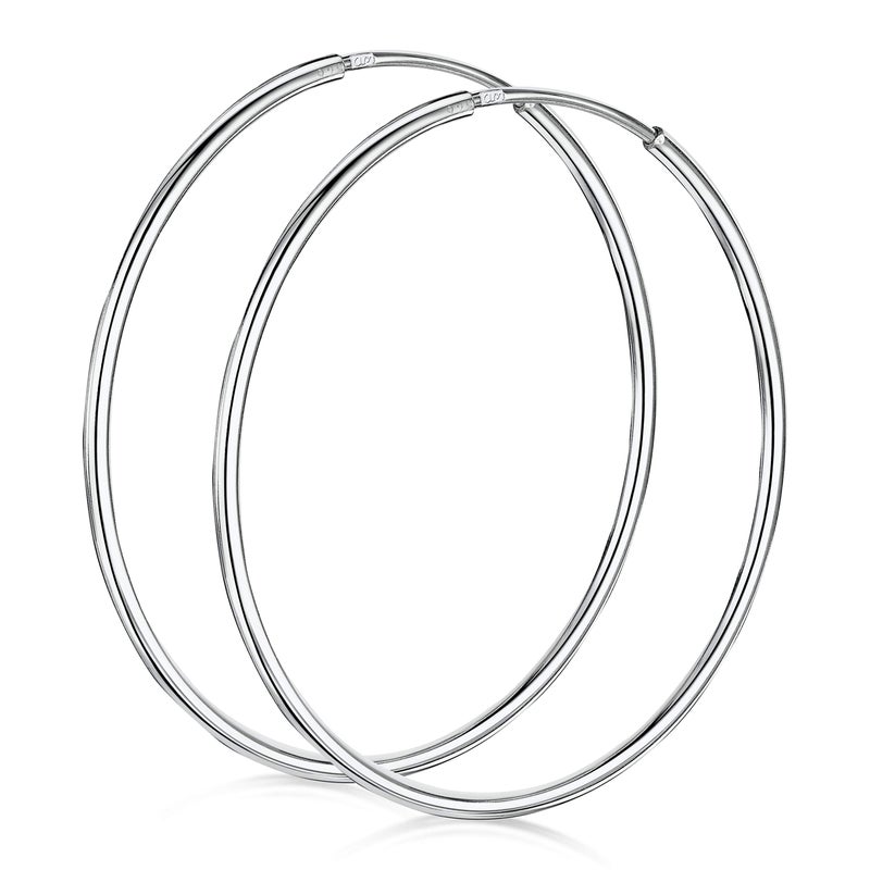 AmbertaÂ® 925 Sterling Silver Fine Circle Endless Hoops - Polished Round Sleeper Earrings Diameter Size: 20 30 40 60 75 mm (40mm) - Image 1